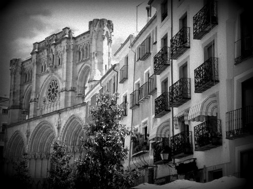 File:A Black and White Photo of the Cuenca Cathedral in Spain.jpeg