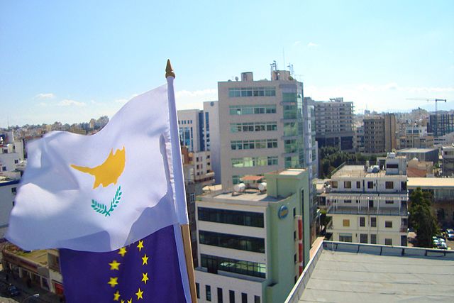 File:Cyprus European Union Presidency flags at top of Nicosia Building.JPG